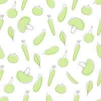 Seamless pattern with green vegetables. Trendy flat simple style. Vegetarian background, farmers market. Vegan food design template. Sketched style. vector