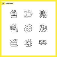 Set of 9 Vector Outlines on Grid for cookies internet shopping globe home Editable Vector Design Elements