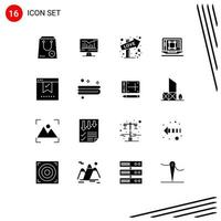 User Interface Pack of 16 Basic Solid Glyphs of increase designing tool monitor decrease date Editable Vector Design Elements