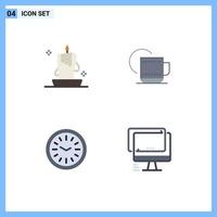 Mobile Interface Flat Icon Set of 4 Pictograms of burning light clock illumination hot time Editable Vector Design Elements