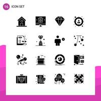 Set of 16 Commercial Solid Glyphs pack for content management concept shopping target employee Editable Vector Design Elements