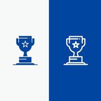 copa de premio línea de marketing empresarial y glifo icono sólido línea de bandera azul y glifo icono sólido bandera azul vector
