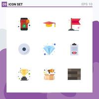 Pictogram Set of 9 Simple Flat Colors of value diamond banner video cd Editable Vector Design Elements