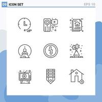 Pack of 9 Modern Outlines Signs and Symbols for Web Print Media such as mind meditation architecture concentration program algorithm Editable Vector Design Elements