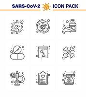 Covid19 icon set for infographic 9 Line pack such as tablet medicine infection drug sanitizer viral coronavirus 2019nov disease Vector Design Elements