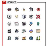 Modern Set of 25 Filled line Flat Colors Pictograph of voltage bolt four telescope scope Editable Vector Design Elements