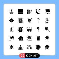 Editable Vector Line Pack of 25 Simple Solid Glyphs of external audio play romantic moon Editable Vector Design Elements