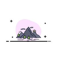 Nature hill landscape mountain scene Flat Color Icon Vector