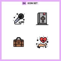 Set of 4 Modern UI Icons Symbols Signs for mic bag studio book gym Editable Vector Design Elements