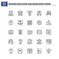 25 Modern Education And Knowledge Power icon set vector background