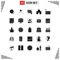 Universal Icon Symbols Group of 25 Modern Solid Glyphs of music device mail school fortress Editable Vector Design Elements