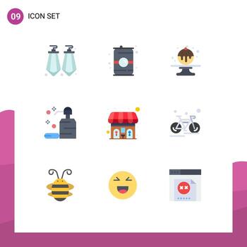 9 Universal Flat Colors Set for Web and Mobile Applications bicycle toilet candy public skin Editable Vector Design Elements