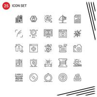 Mobile Interface Line Set of 25 Pictograms of document insight business imagination creativity Editable Vector Design Elements