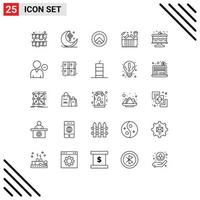 Group of 25 Lines Signs and Symbols for cake shopping shield box cart Editable Vector Design Elements