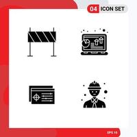 Solid Glyph Pack of 4 Universal Symbols of barrier profit obstacle chart controller Editable Vector Design Elements
