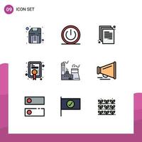 Modern Set of 9 Filledline Flat Colors Pictograph of building degree ui award paper Editable Vector Design Elements