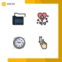 Pack of 4 Modern Filledline Flat Colors Signs and Symbols for Web Print Media such as data time network party finger Editable Vector Design Elements