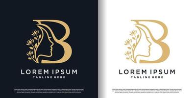 letter B logo design with beauty women concept premium vector
