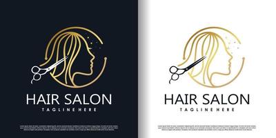 hair cut logo design for fashion with creative concept premium vector