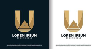 vector de diseño de logotipo de letra u con concepto de casa creativa vector premium