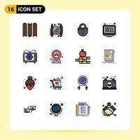 Universal Icon Symbols Group of 16 Modern Flat Color Filled Lines of world wide television lock news management Editable Creative Vector Design Elements