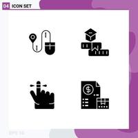 Set of 4 Commercial Solid Glyphs pack for mouse finger computer learning mind Editable Vector Design Elements