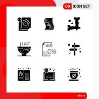 Mobile Interface Solid Glyph Set of 9 Pictograms of drink screws data hardware screw Editable Vector Design Elements