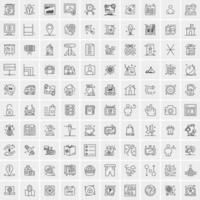 paquete de 100 iconos de líneas universales para móviles y web vector