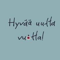 hyvaa huutta vuotta. tarjeta de felicitación finlandesa de año nuevo. diseño elegante con abetos dibujados a mano y letras a mano sobre fondo turquesa. texto en finlandés dice feliz año nuevo vector