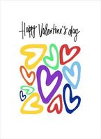 Happy Valentines Day greeting lettering with rainbow-colored heart in the back vector