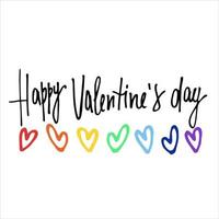 Happy Valentines Day greeting lettering with rainbow-colored heart in the back vector