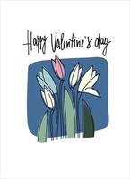 Happy Valentines Day greeting lettering with rainbow-colored heart in the back vector