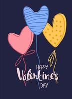 Happy Valentines Day greeting lettering with rainbow-colored heart in the back vector