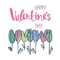 Happy Valentines Day greeting lettering with rainbow-colored heart in the back vector