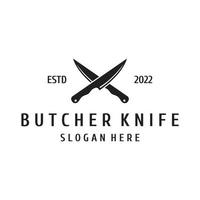 Chef knife logo template design, vintage butcher knife.Logo for business, badge,restaurant,butcher shop,cafe,brand and knife shop. vector