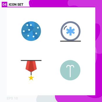 Pack of 4 Modern Flat Icons Signs and Symbols for Web Print Media such as global badge technology healthcare insignia Editable Vector Design Elements