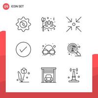 Pack of 9 Universal Outline Icons for Print Media on White Background vector