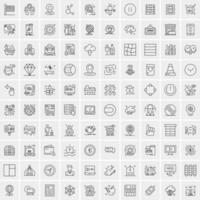 paquete de 100 iconos de líneas universales para móviles y web vector