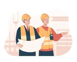 Construction engineer holding blueprint. Professional contractor and engineers vector