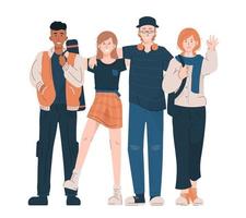 Happy girls and boys in casual clothes. Youth lifestyle concept vector