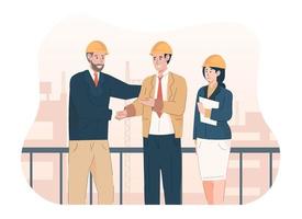 Construction project manager shaking hands after good deal project. Negotiation deal agreement concept vector