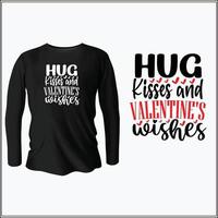 abrazo besos y diseño de camiseta de deseos de san valentín con vector