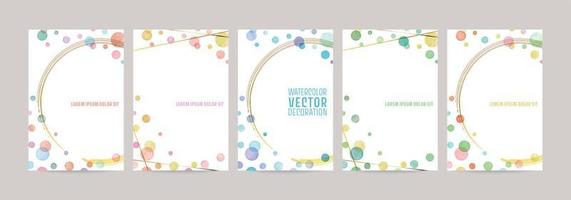 vector card design template with colorful watercolor bubbles, gold lines