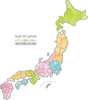 mapa de japón. dibujado a mano por acuarela vector