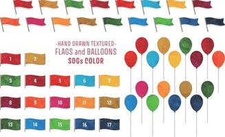 banderas y globos texturizados dibujados a mano -color sdgs vector