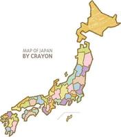 mapa de japón. dibujado a mano por crayón vector