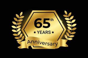 Gradient 65th anniversary glossy metallic luxury logo design vector