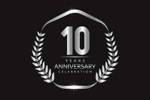 10 Years Anniversary Celebration with silver color gradient vector design.