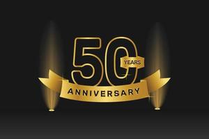 50 Years Anniversary vector design with golden gradient and with light.