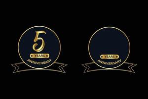 5 years anniversary golden number ribbon design. vector